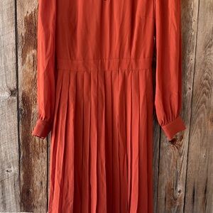 ModCloth Burnt Orange Long Sleeve Dress Pleated Size 2